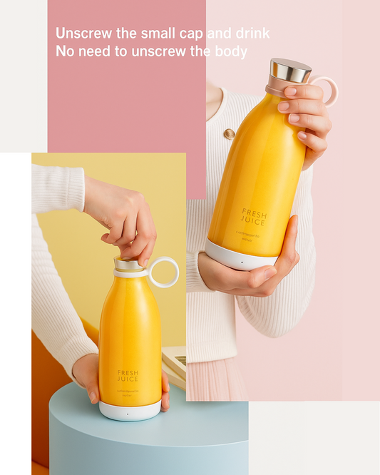 Yellow water bottles with different caps being used against a colorful background.