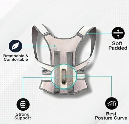 Posture corrector with features highlighted on a white background