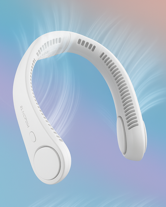 White neckband with vent design on a blue gradient background
