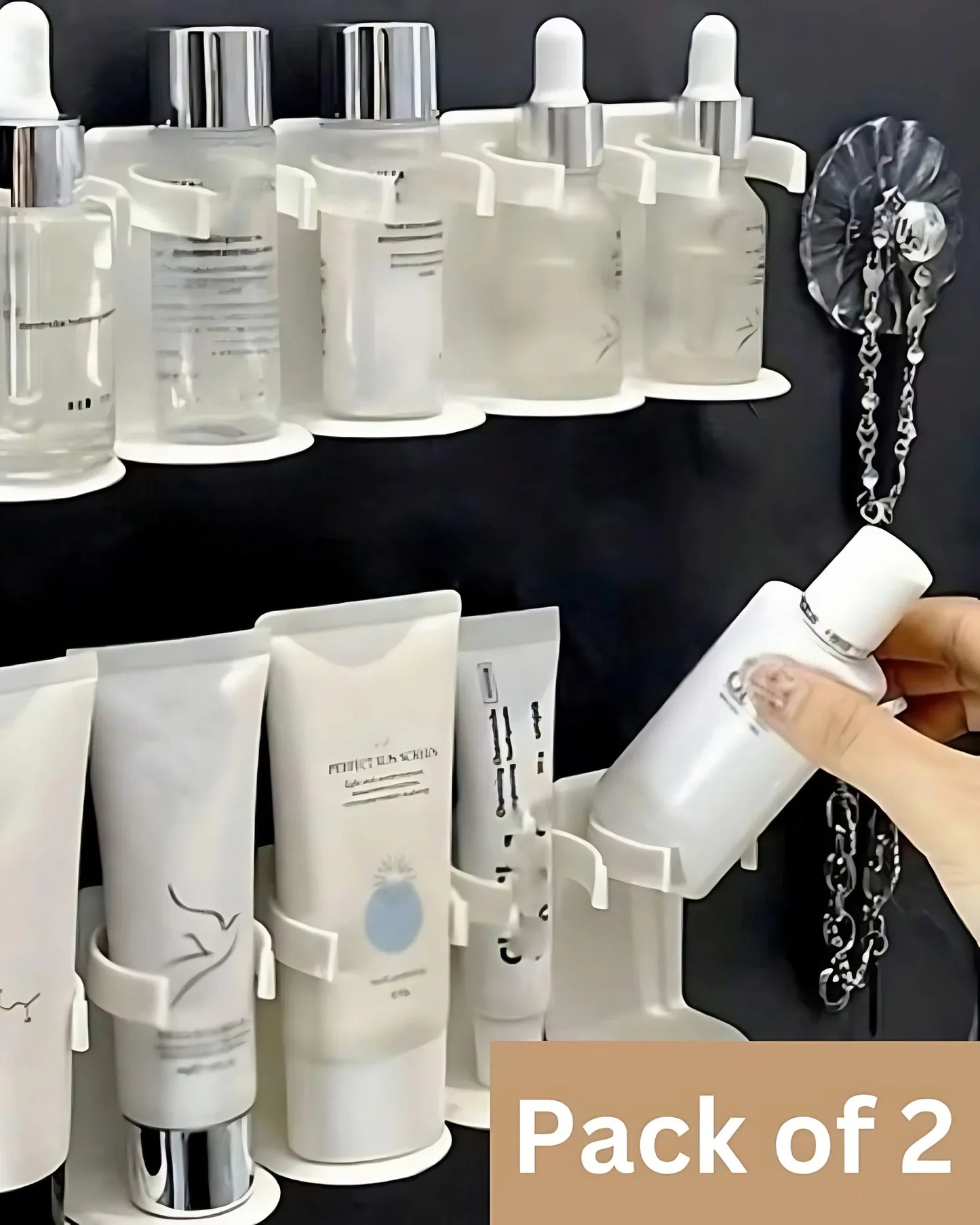 Set of skincare products including bottles and tubes on a black background with 'Pack of 2' text.