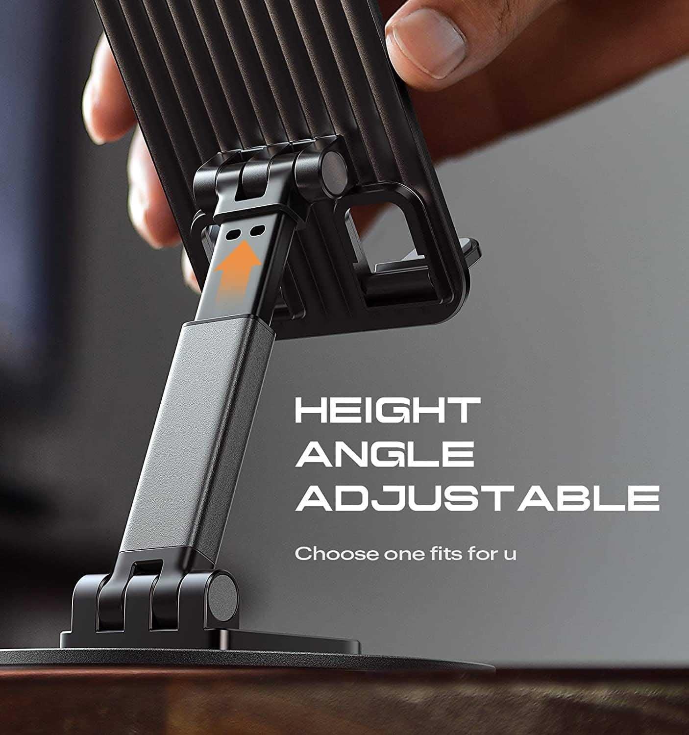 Phone holder with adjustable height and angle on a blurred background