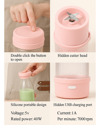 Portable Mini Juicer Bottle – USB Rechargeable Blender for Smoothies, Shakes & Fresh Juice (420ml, 4-Blade Design)