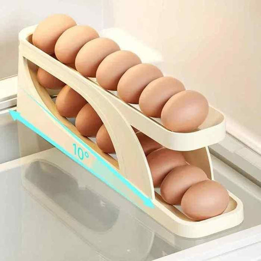 Egg holder with eggs on a refrigerator shelf