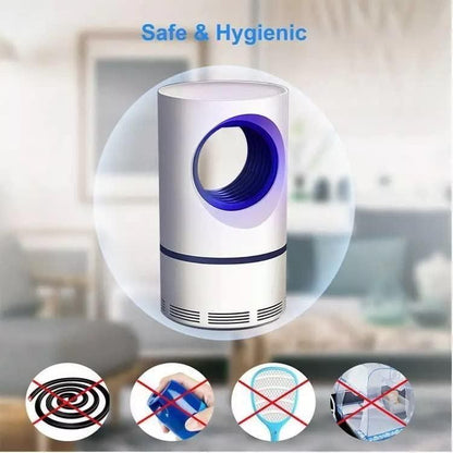 Air purifier with 'Safe & Hygienic' text and icons indicating its benefits.