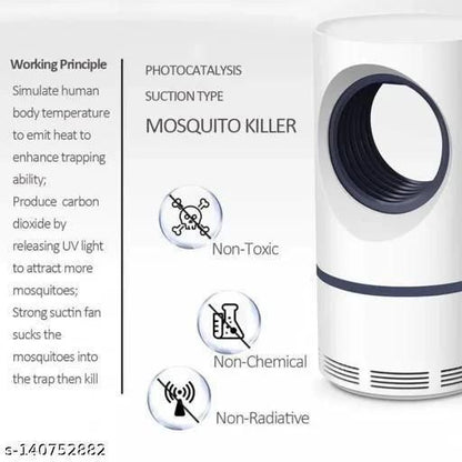 Mosquito killer device with text explaining its working principle on a white background