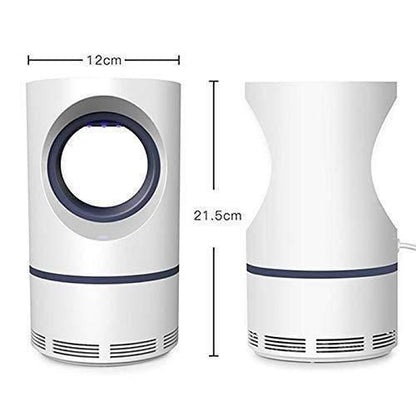 White electronic device with blue accents, showing dimensions on a white background