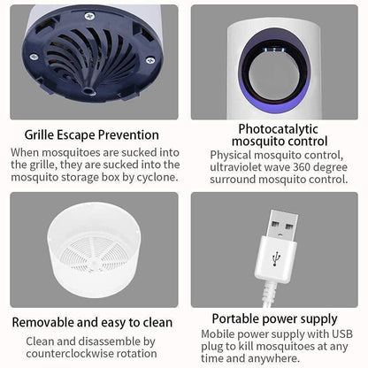 Mosquito control device with features highlighted on a gray background