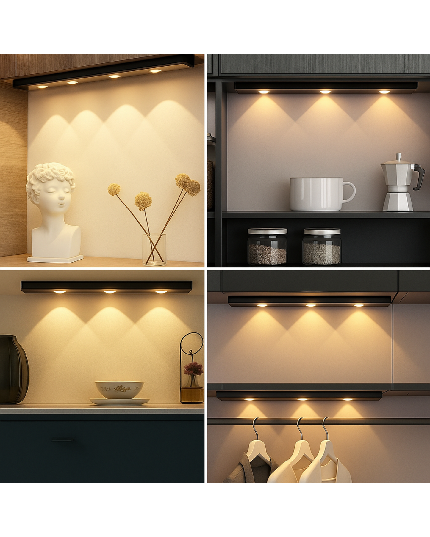 Under-cabinet LED lights in a kitchen setting