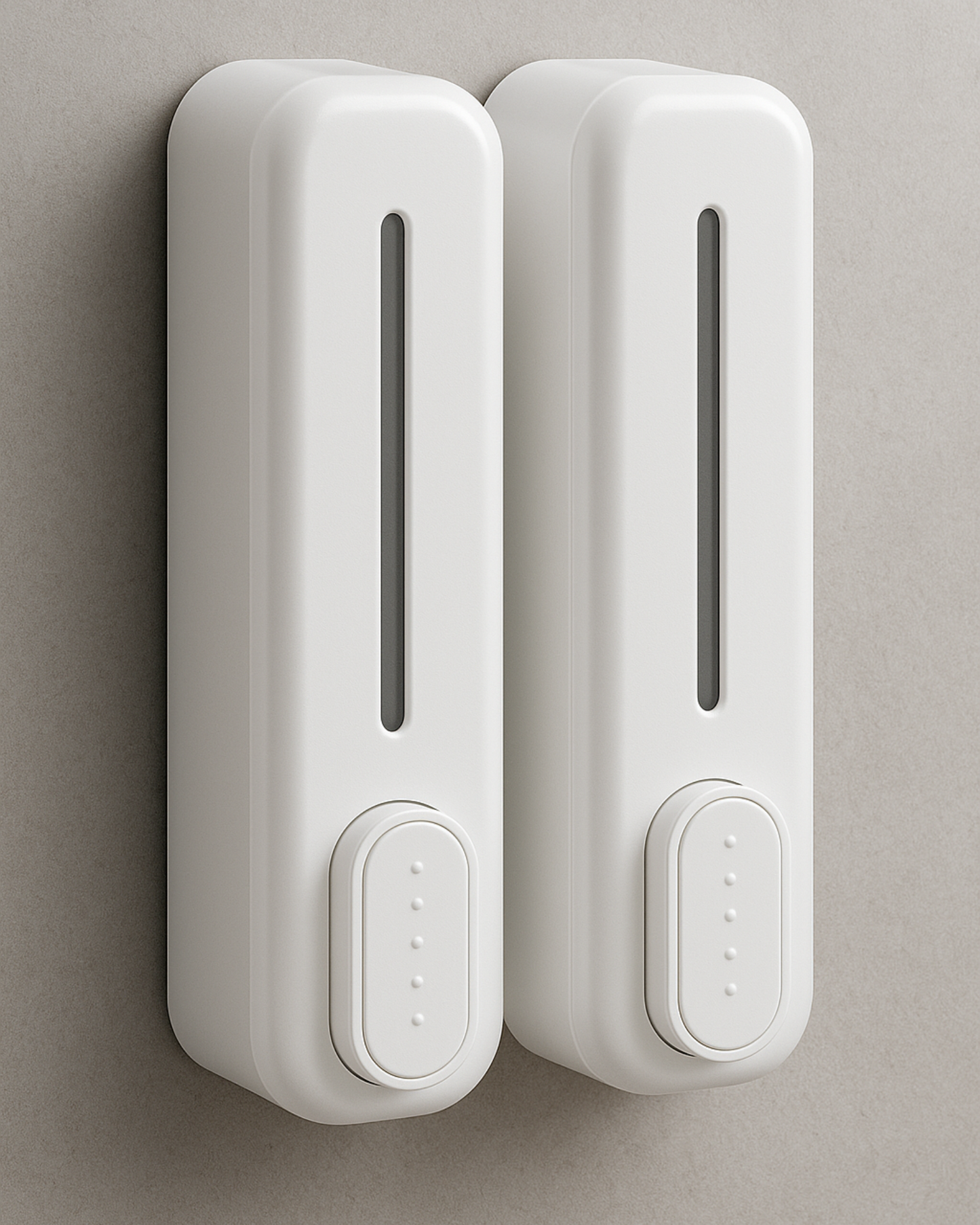 Two white wall-mounted devices on a gray wall
