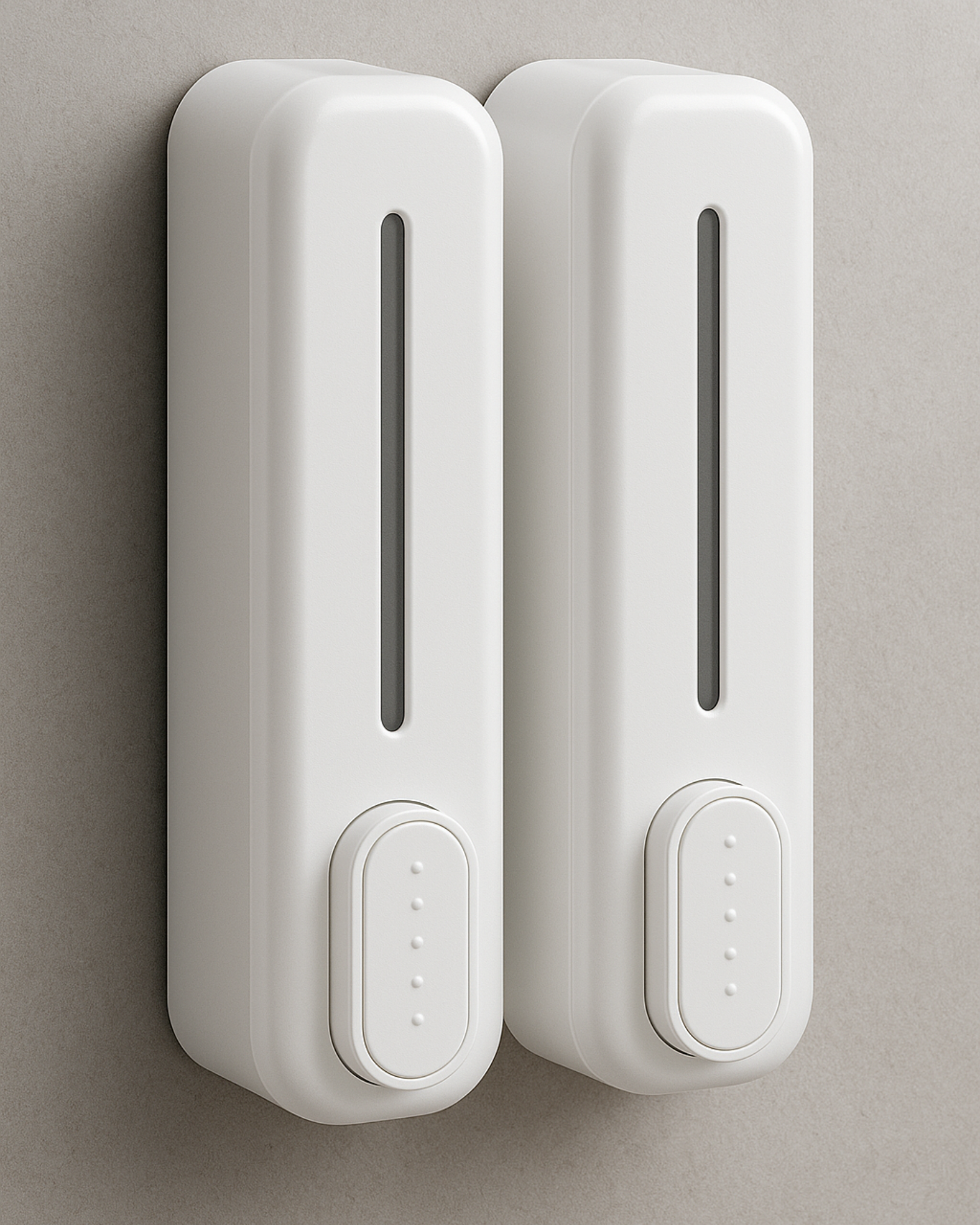 Two white wall-mounted devices on a gray wall