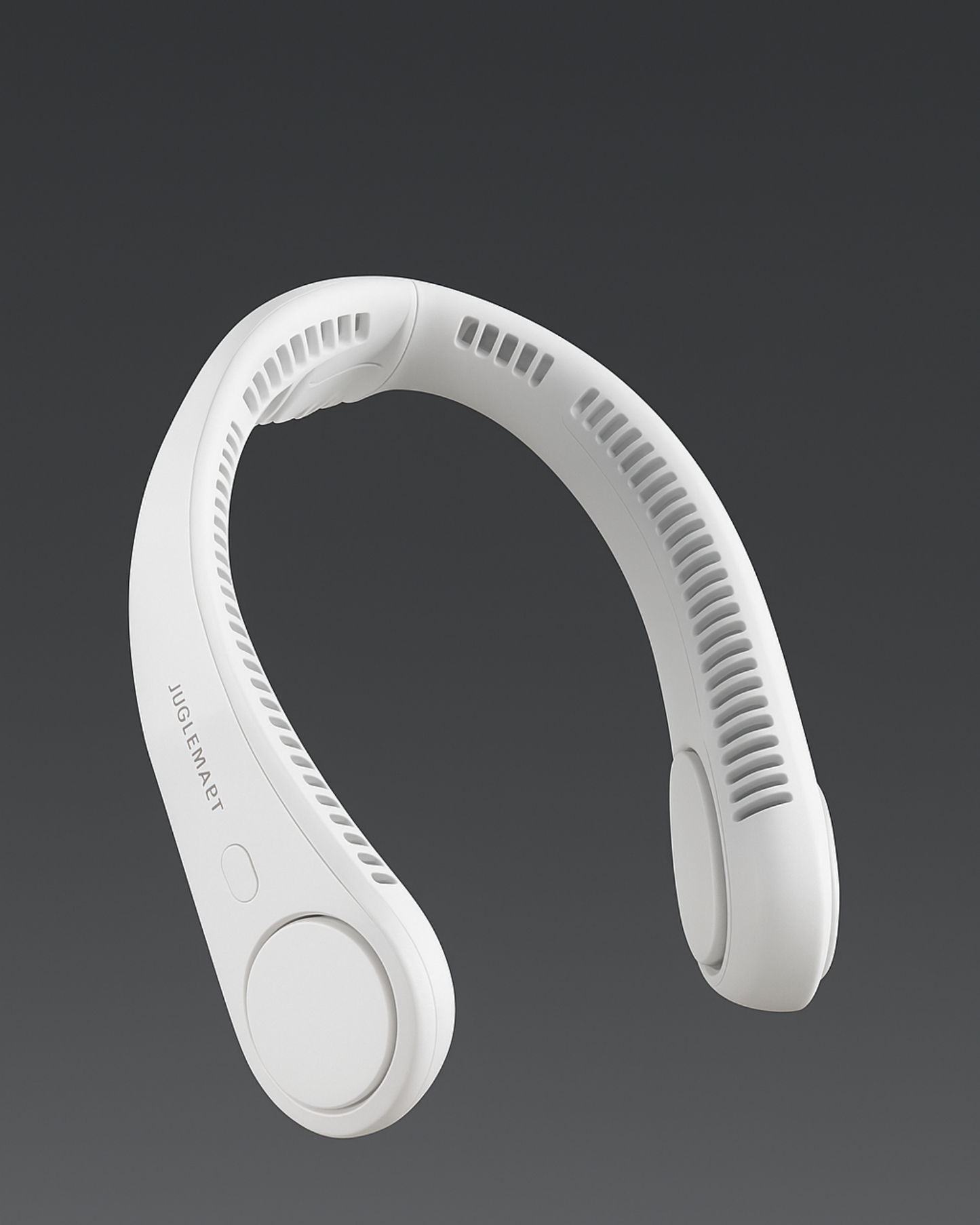 White neckband with circular design on a dark background
