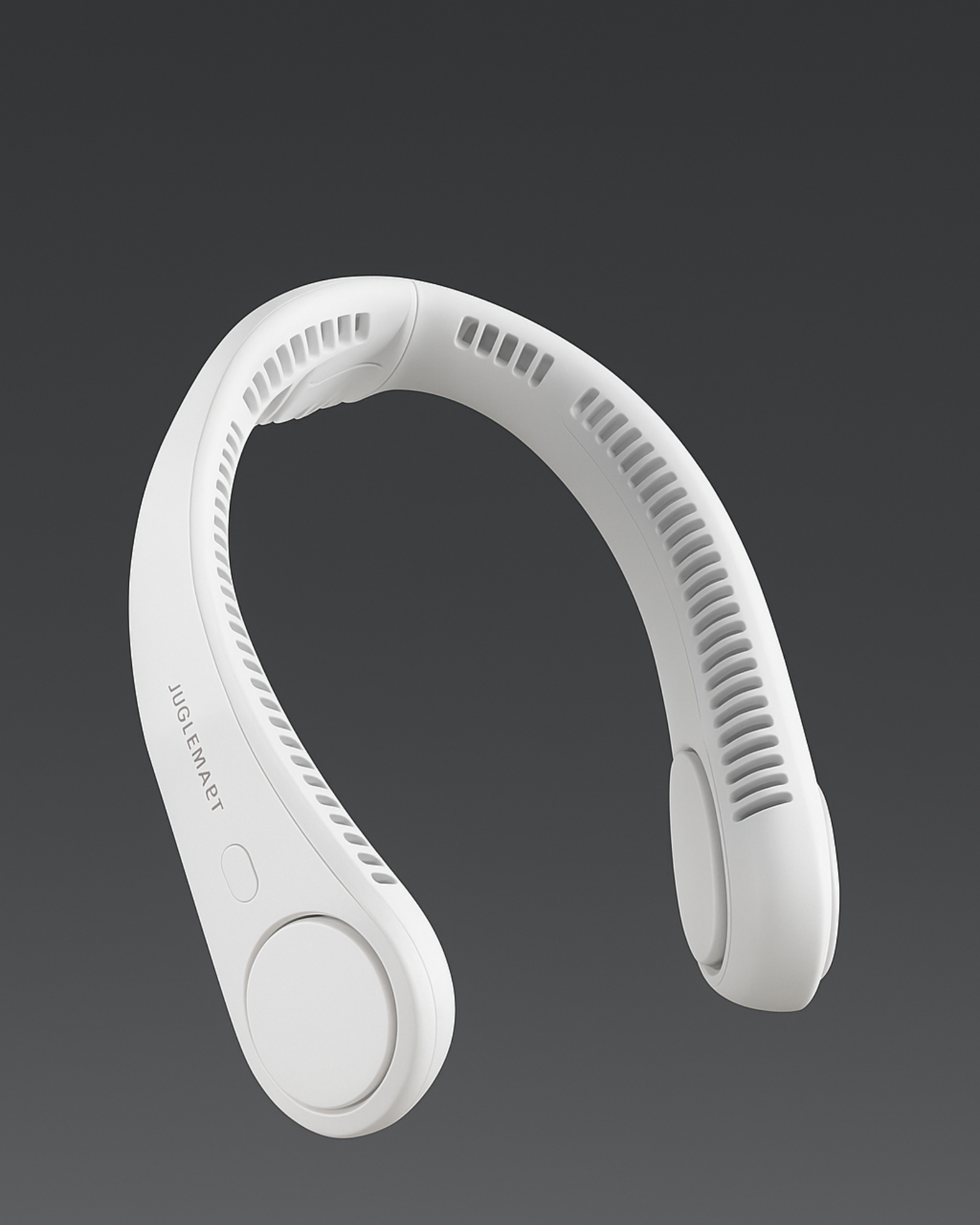 White neckband with circular design on a dark background