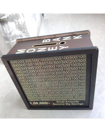 Vintage-style money box with numerical design on a white background