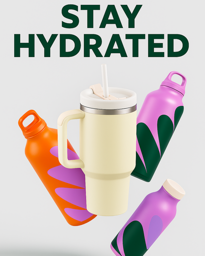 Colorful water bottles with straws on a light background.