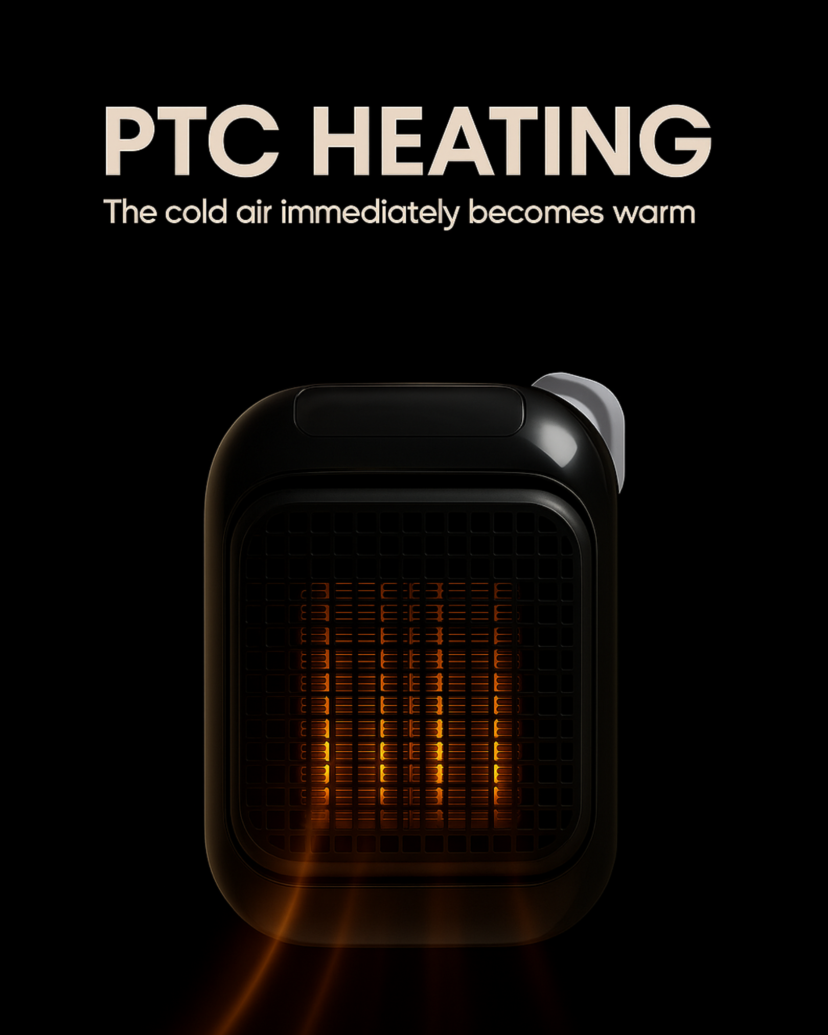 PTC heating device with glowing interior on a black background