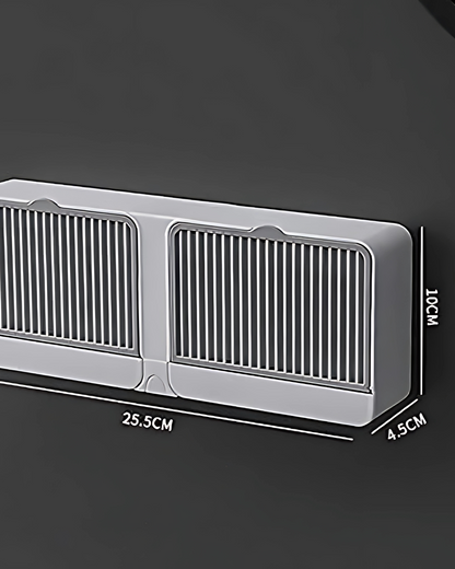 Metallic car grille with dimensions on a dark background