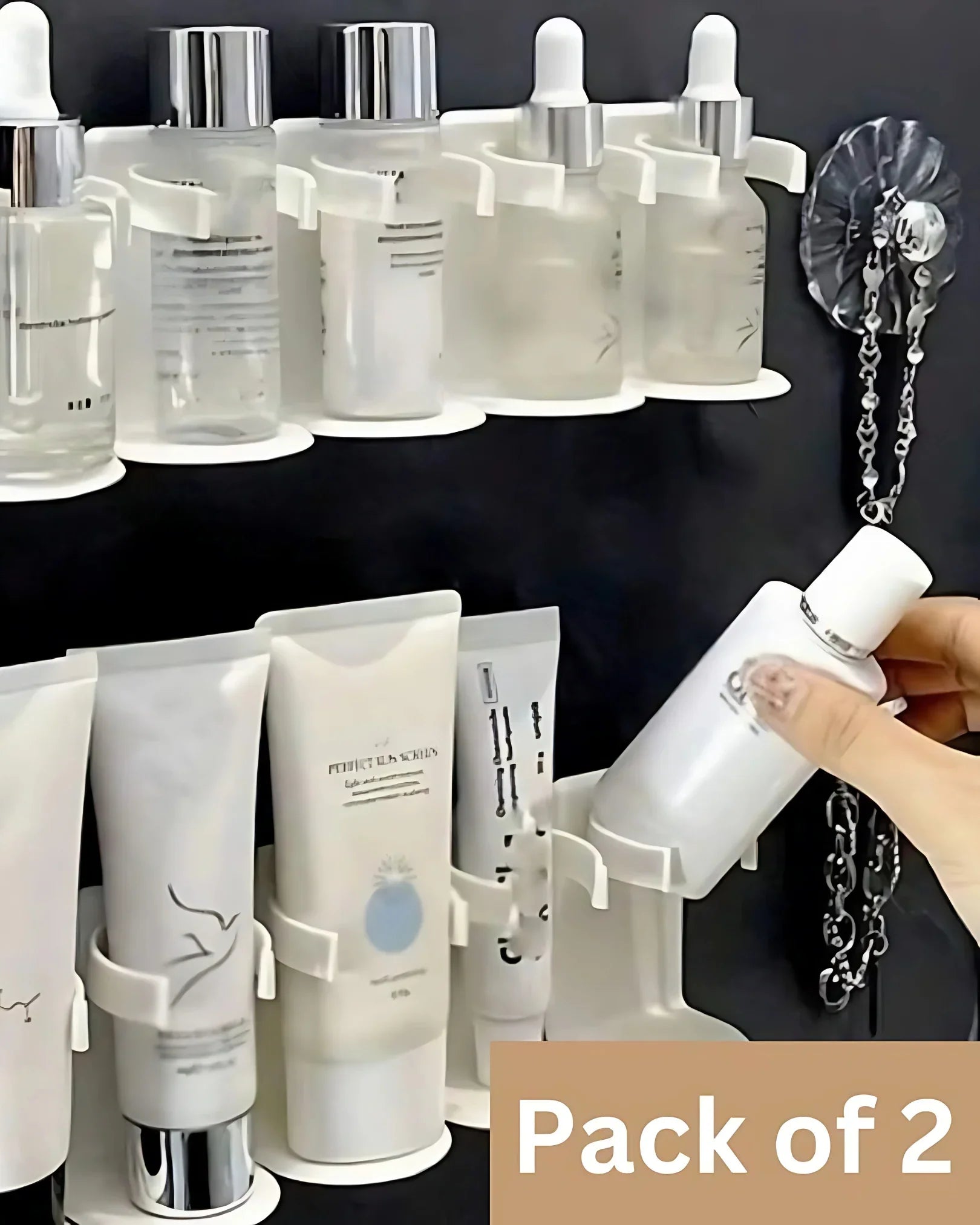 Set of skincare products including bottles and tubes on a black background with 'Pack of 2' text.